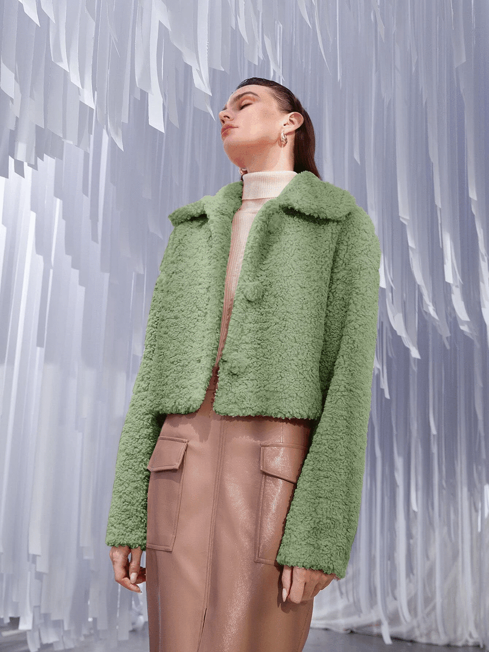 KA044 Lime Green gombos műszörme kiskabát