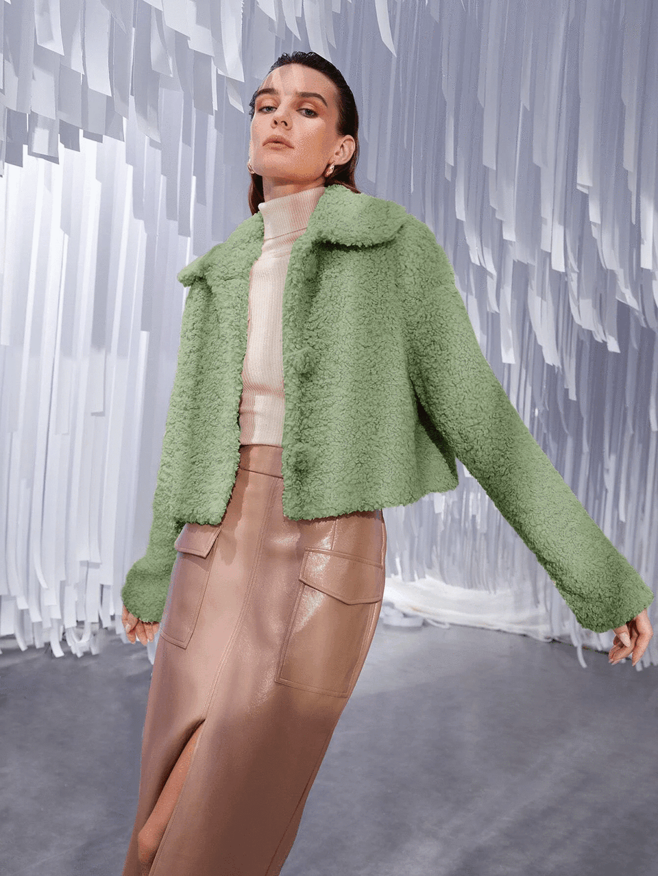 KA044 Lime Green gombos műszörme kiskabát - Image 2