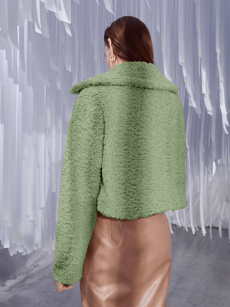 KA044 Lime Green gombos műszörme kiskabát - Image 4