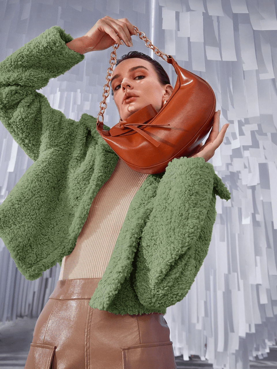 KA044 Lime Green gombos műszörme kiskabát - Image 5