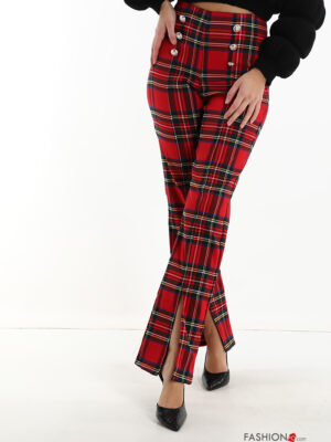 N088 Skót kockás arany gombos nadrág