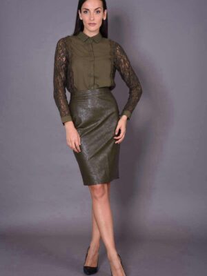 Sz020 Olajzöld bőrszoknya