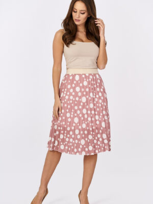 SZ030 Prisszírozott rózsaszín fehér pöttyös  szoknya