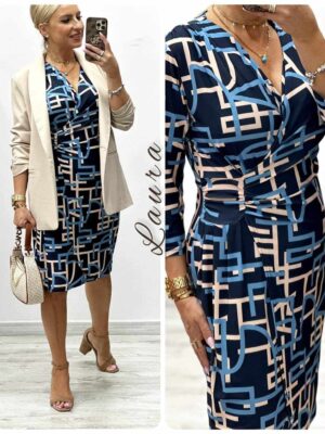 R083 Bézs-kék-sötétkék ruha