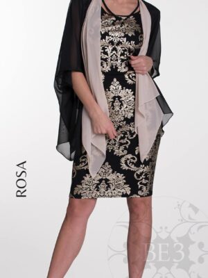 R189 Fekete arany mintás alkalmi,báli ruha ,tüll pelerinnel