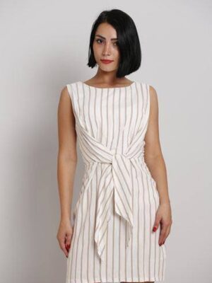 R151 Mogyoróbarna-fehér csíkos ruha