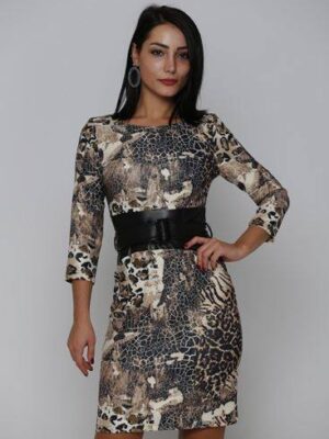 R119 Állatmintás bőr derekú hosszú ujjú ruha