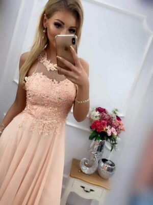 R121 Venusz barackrózsaszín hosszú ruha