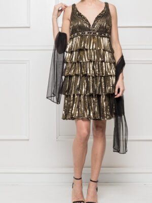 R092 Fodros arany ruha sállal