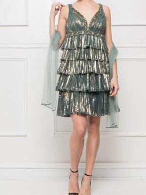 R091 Fodros oliva ruha sállal