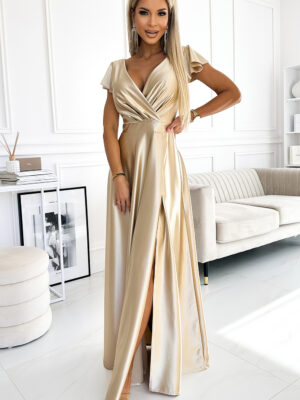R328 Crystal bézs szatén maxi ruha