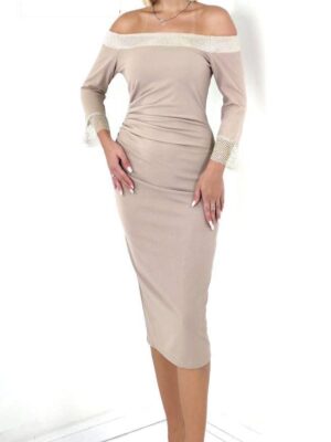 R150 Bézs hálós ujjú ruha