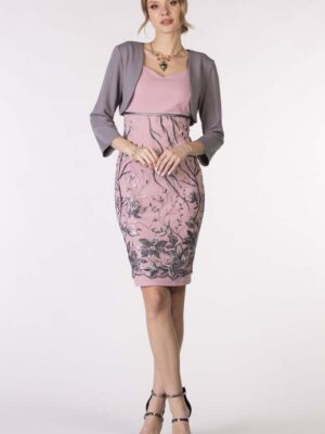 R343 Fiore fáradt rózsaszín ruha boleróval